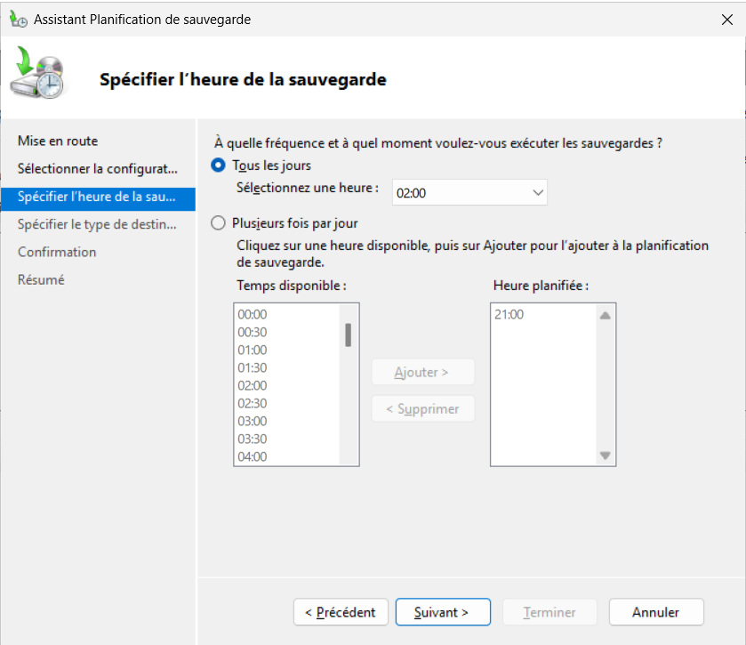 Planification de la sauvegarde