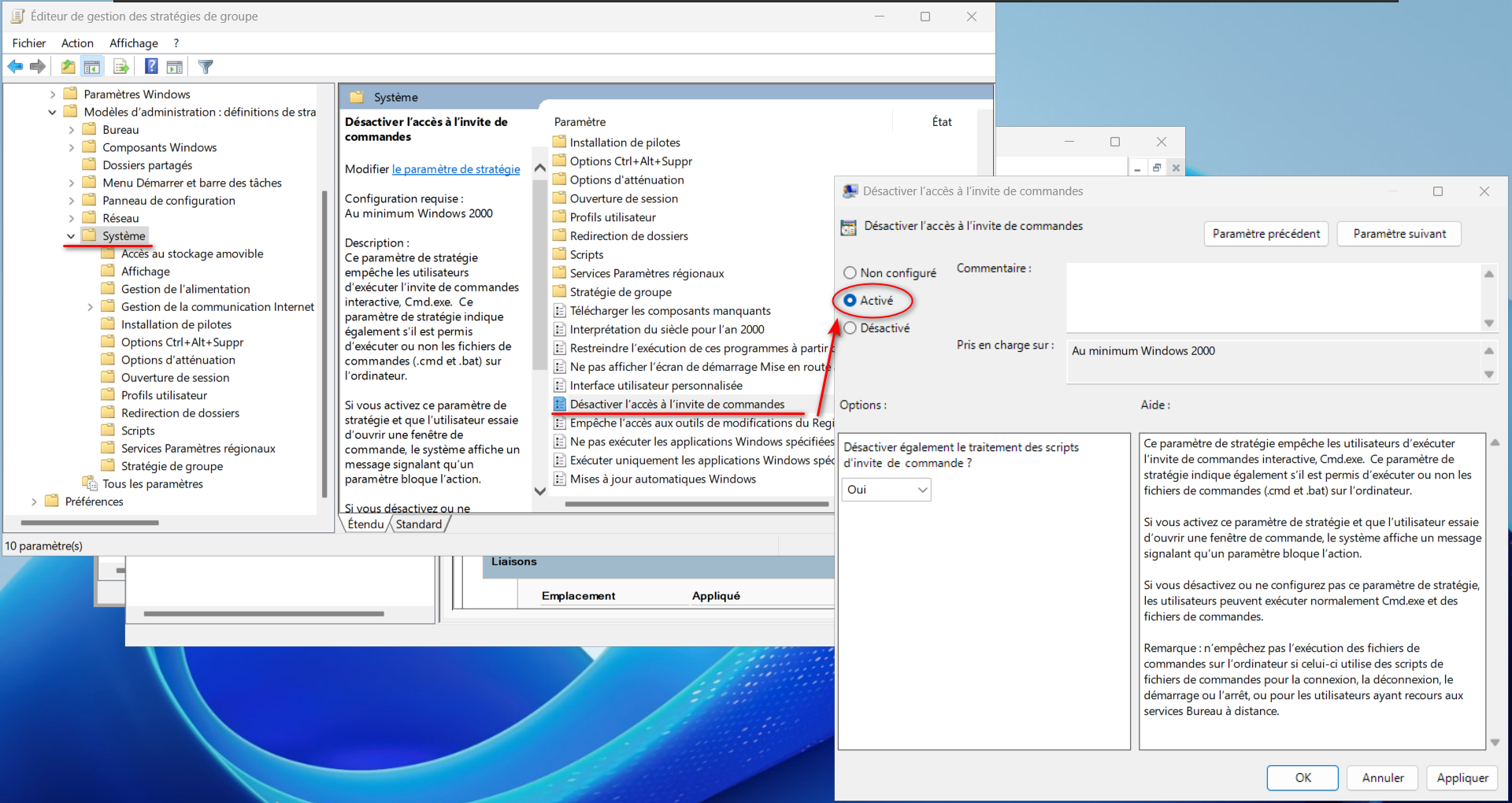 Invite de commande désactivé