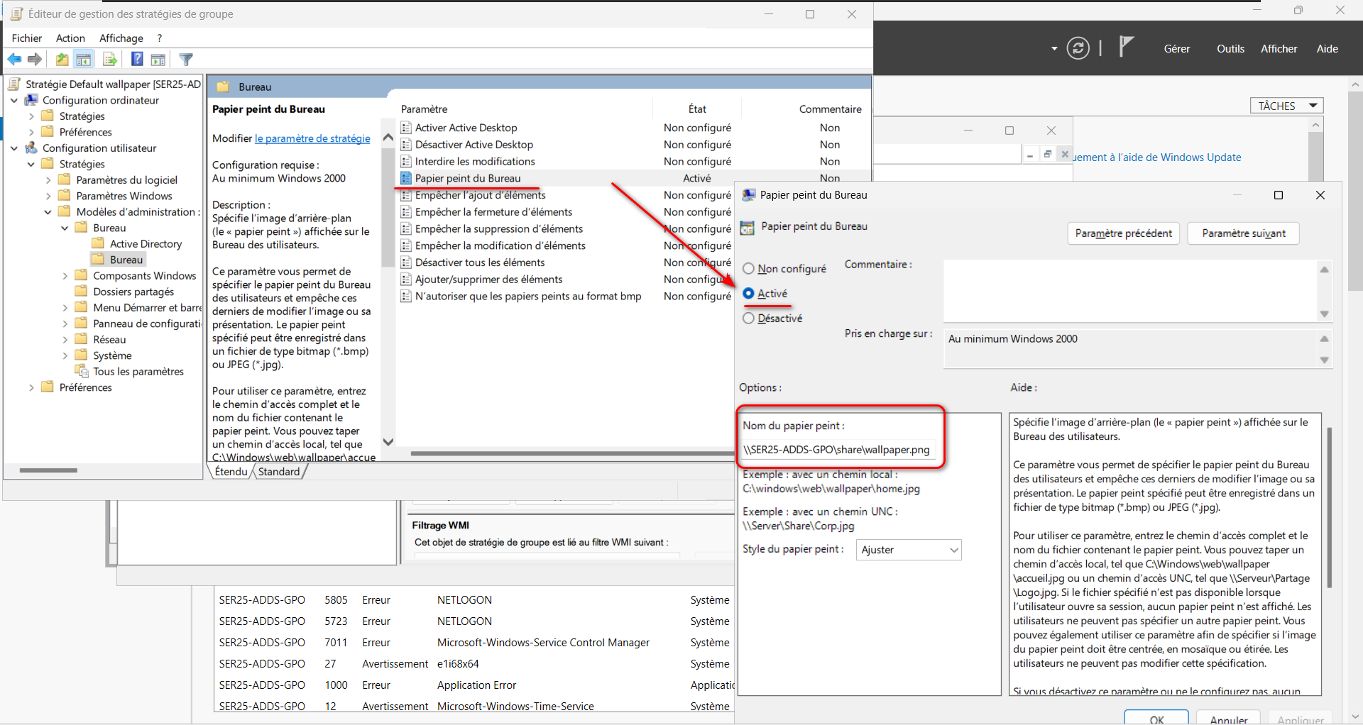GPO fond d'écran par défaut