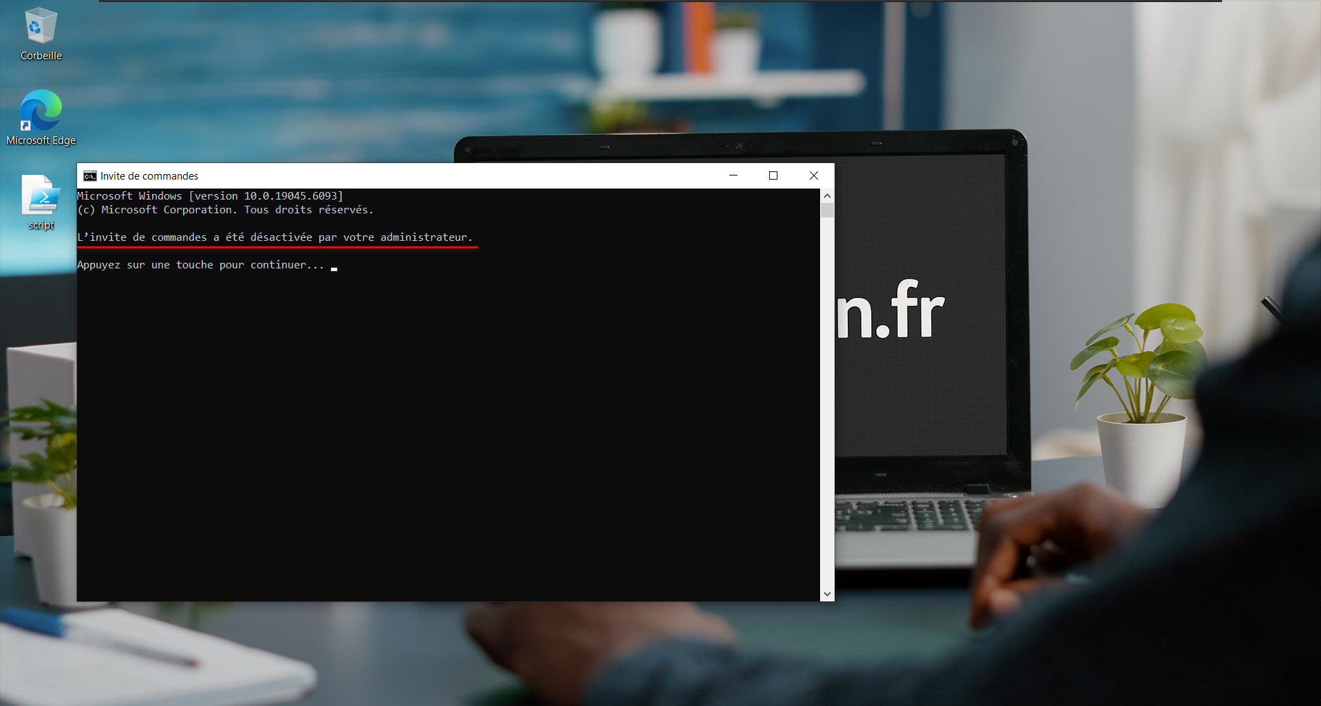 Invite de commande désactivé