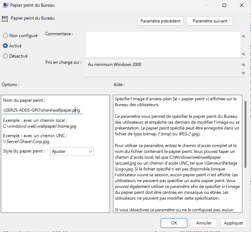 GPO fond d'écran par défaut